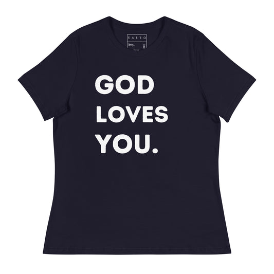 Women's Fitted God Loves You. (White)